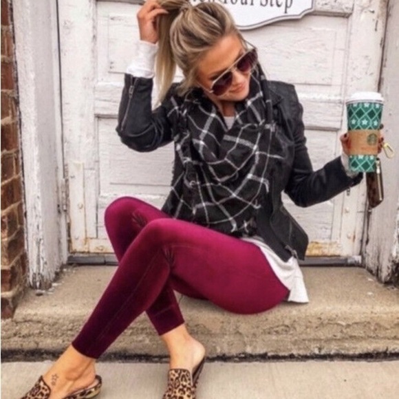 SPANX Velvet Leggings Burgundy High Waisted Shapewear Chic Medium - Picture 8 of 9